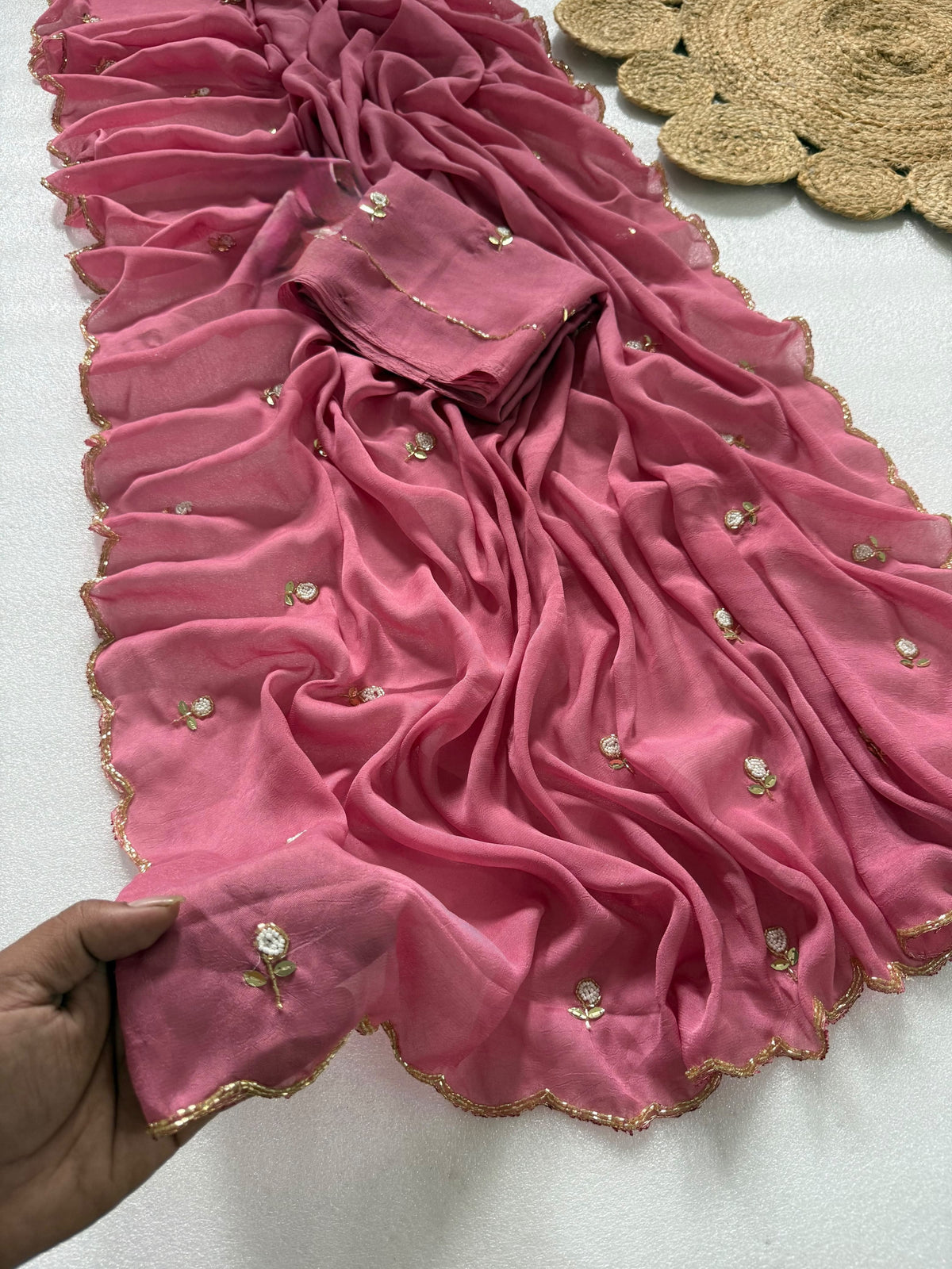 Attractive Wedding Wear Rangoli Crush Silk Thread n Handwork Designer Saree For Occasion