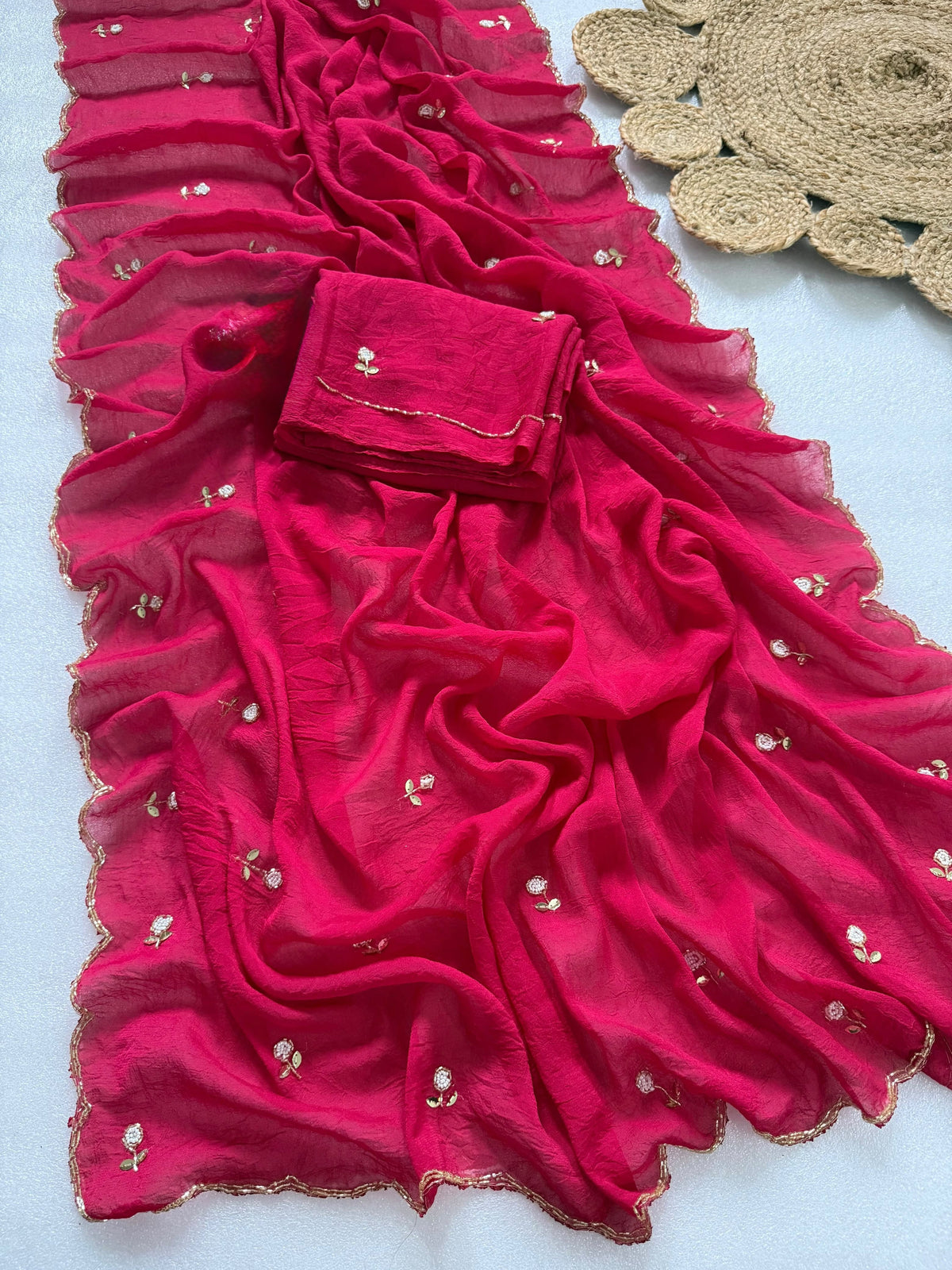 Attractive Wedding Wear Rangoli Crush Silk Thread n Handwork Designer Saree For Occasion