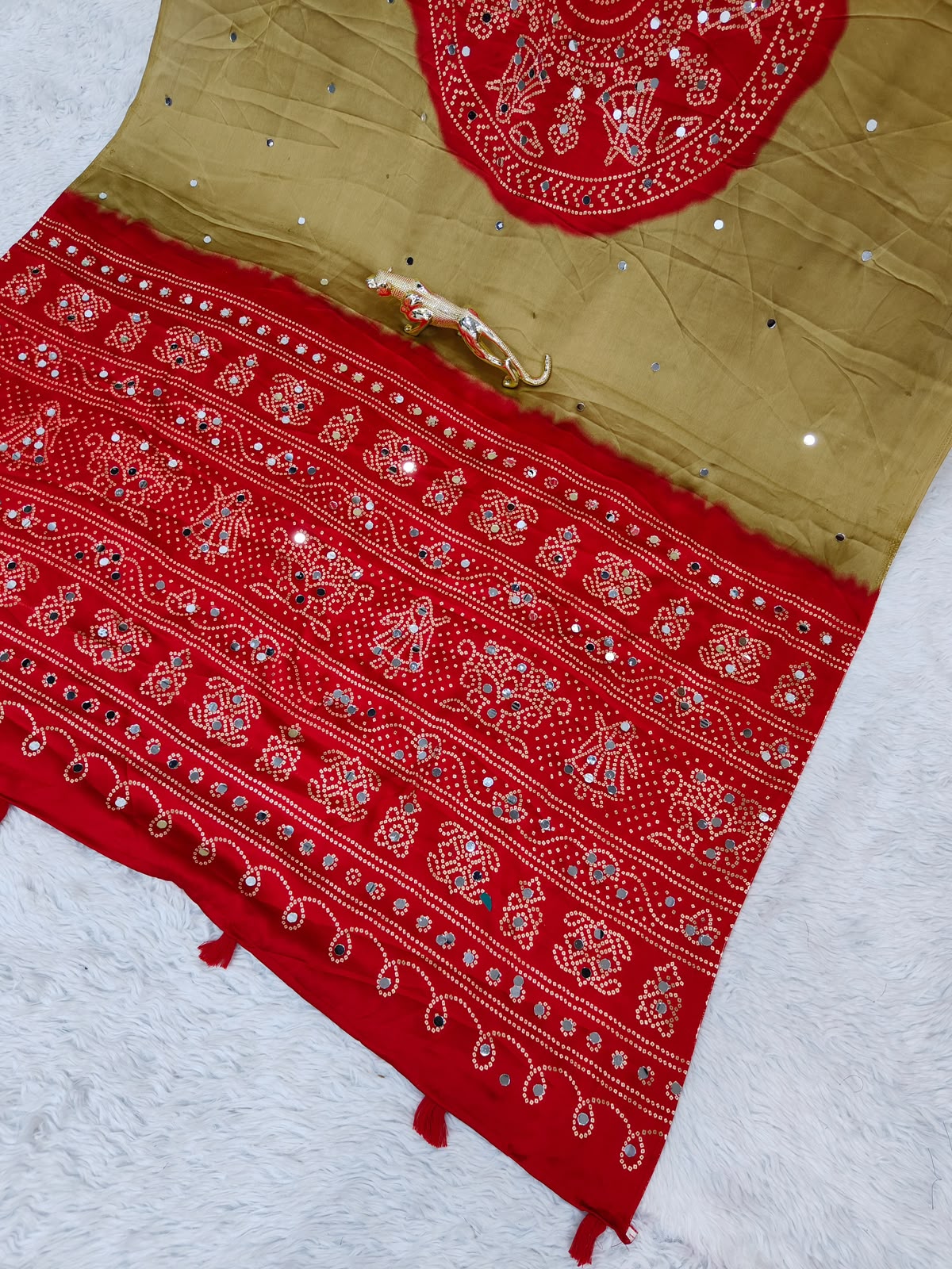 Effervescent Function Wear Satin Silk Heavy Mirror Work n Latkan Pallu Designer SareeWithBlouse Piece