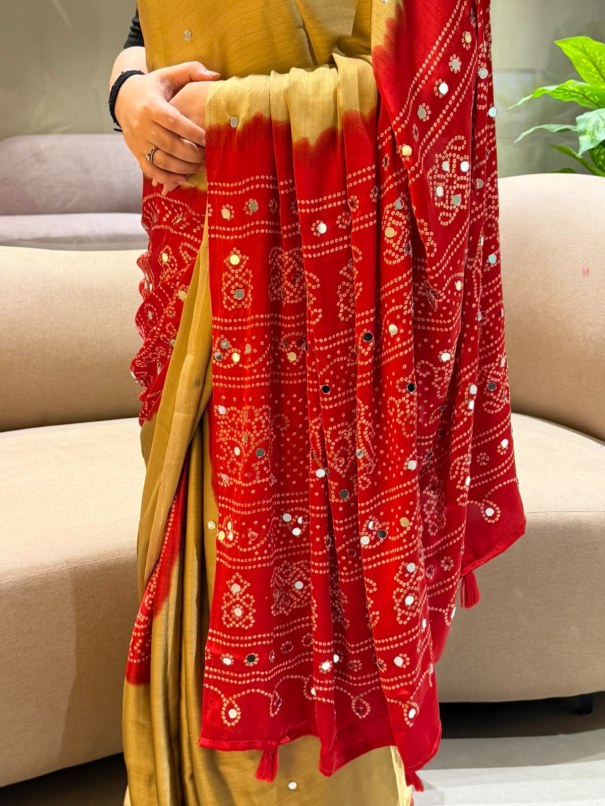 Effervescent Function Wear Satin Silk Heavy Mirror Work n Latkan Pallu Designer SareeWithBlouse Piece