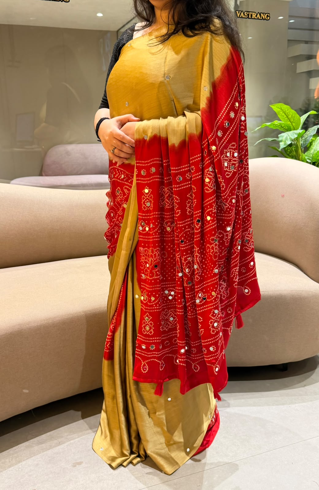 Effervescent Function Wear Satin Silk Heavy Mirror Work n Latkan Pallu Designer SareeWithBlouse Piece