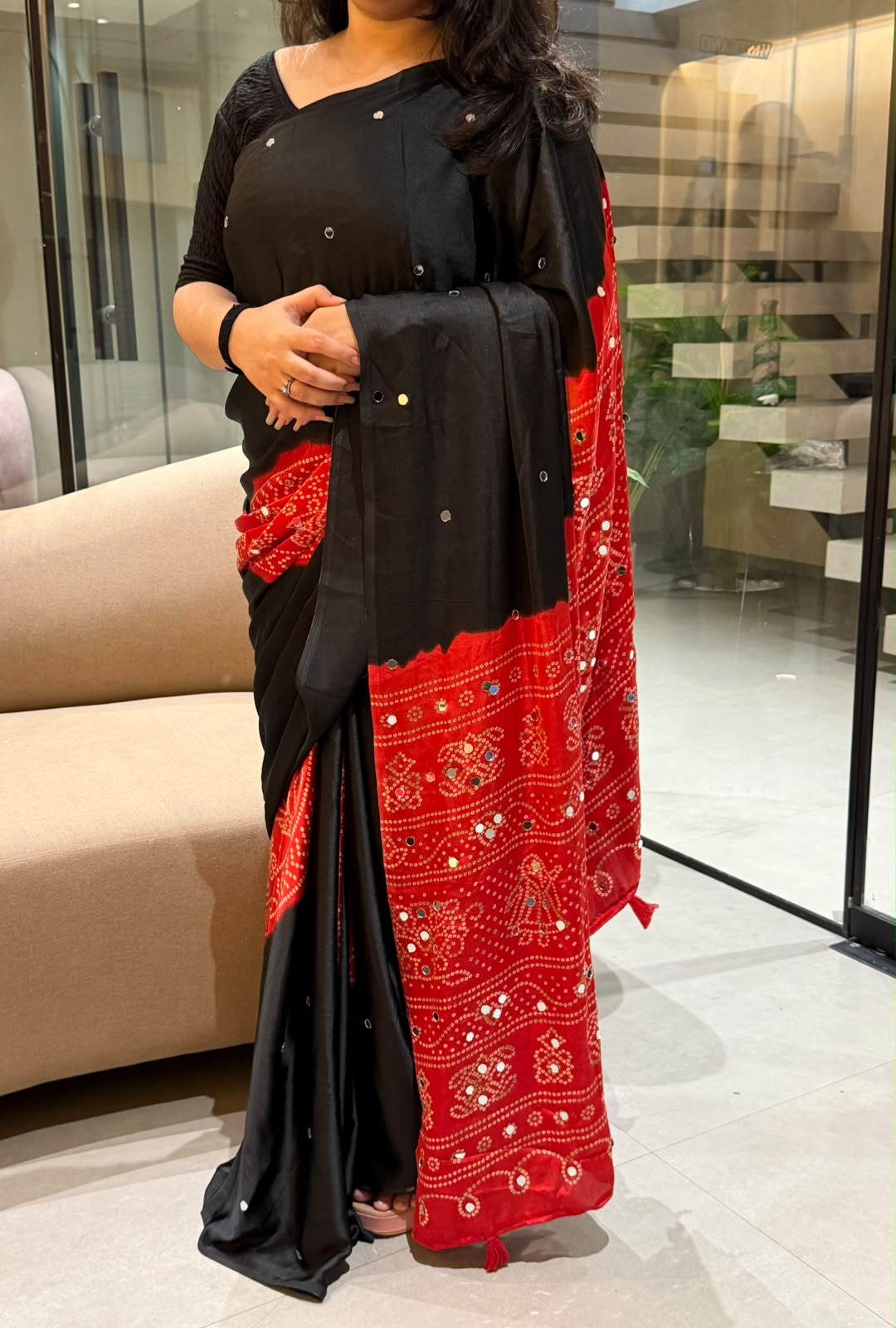 Effervescent Function Wear Satin Silk Heavy Mirror Work n Latkan Pallu Designer SareeWithBlouse Piece