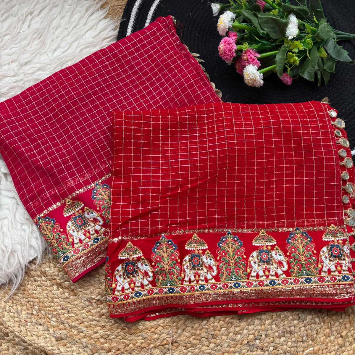 Quintessential Party Wear Viscose Georgette Heavy Border n Zari Work Designer Saree With Blissful Blouse Piece