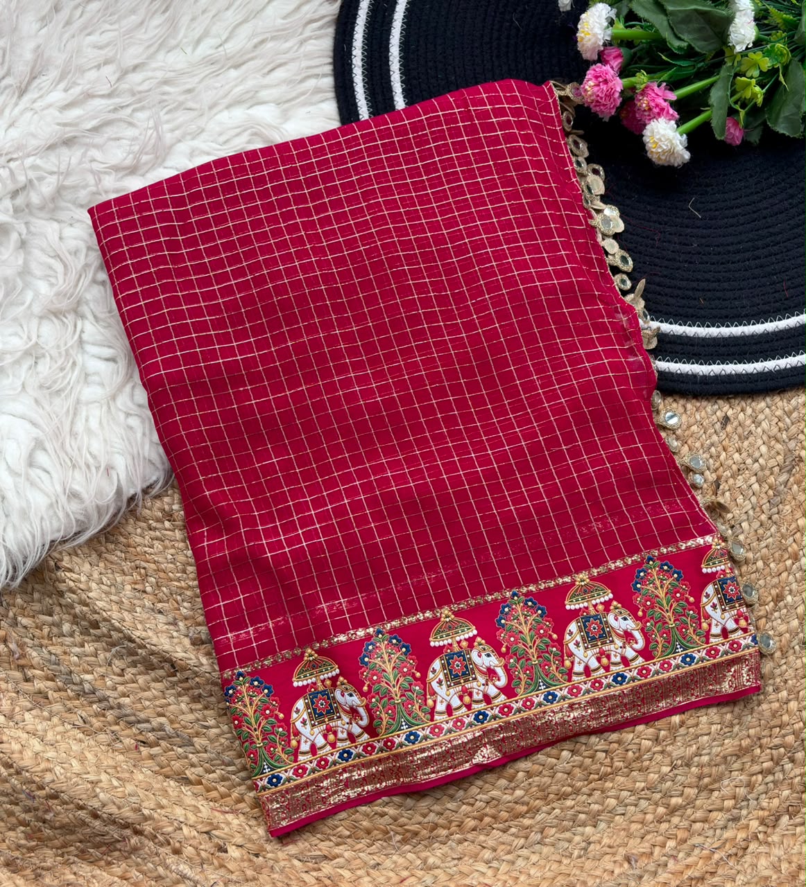 Quintessential Party Wear Viscose Georgette Heavy Border n Zari Work Designer Saree With Blissful Blouse Piece