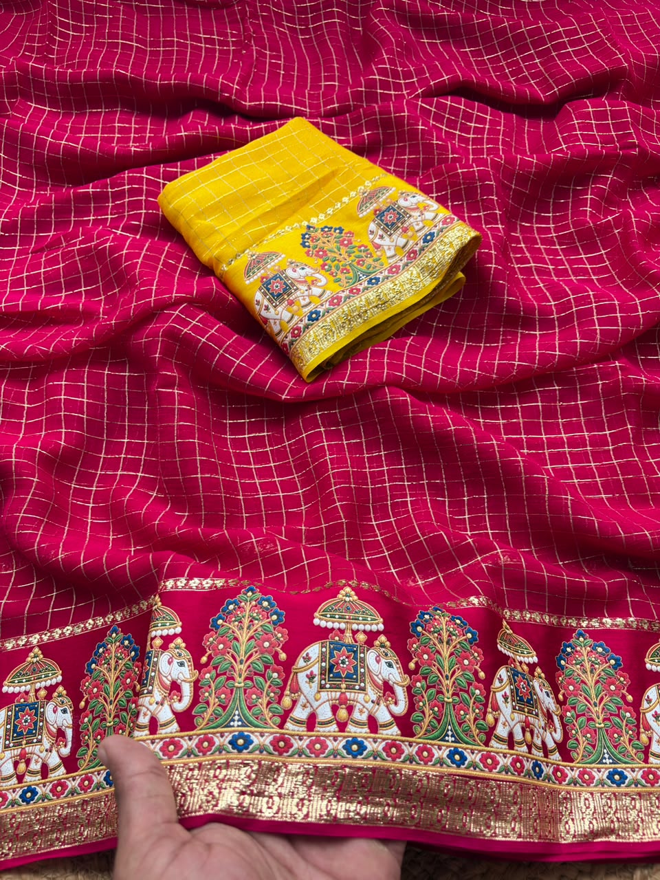 Quintessential Party Wear Viscose Georgette Heavy Border n Zari Work Designer Saree With Blissful Blouse Piece