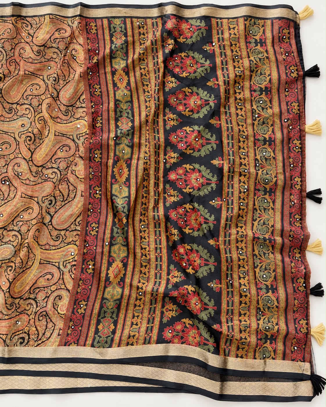 Confounding Festive Wear Georgette Print Design Jacquard Border Mirror Work Fancy  Saree With Blouse Piece