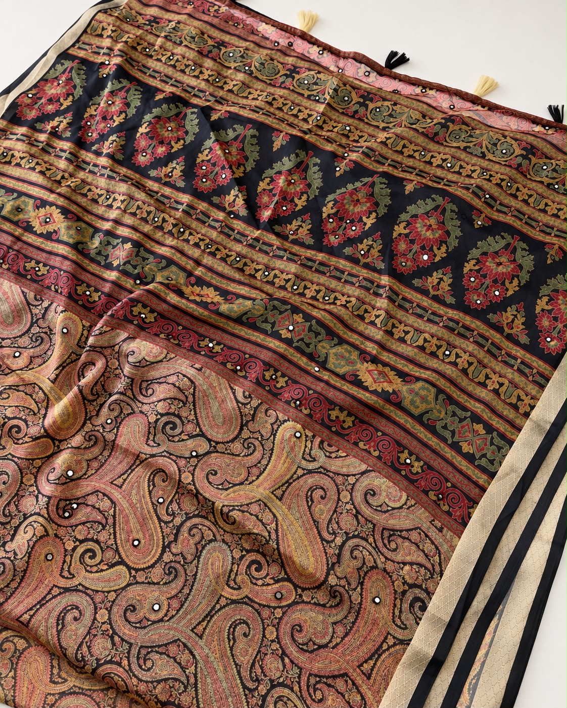 Confounding Festive Wear Georgette Print Design Jacquard Border Mirror Work Fancy  Saree With Blouse Piece