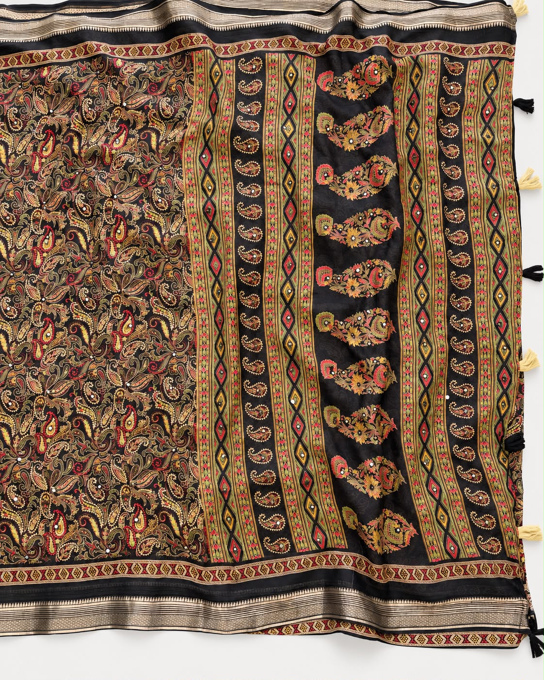Delightful Festive Wear Georgette Print Design Jacquard Border n Mirror Work Fancy Saree With Blouse Piece