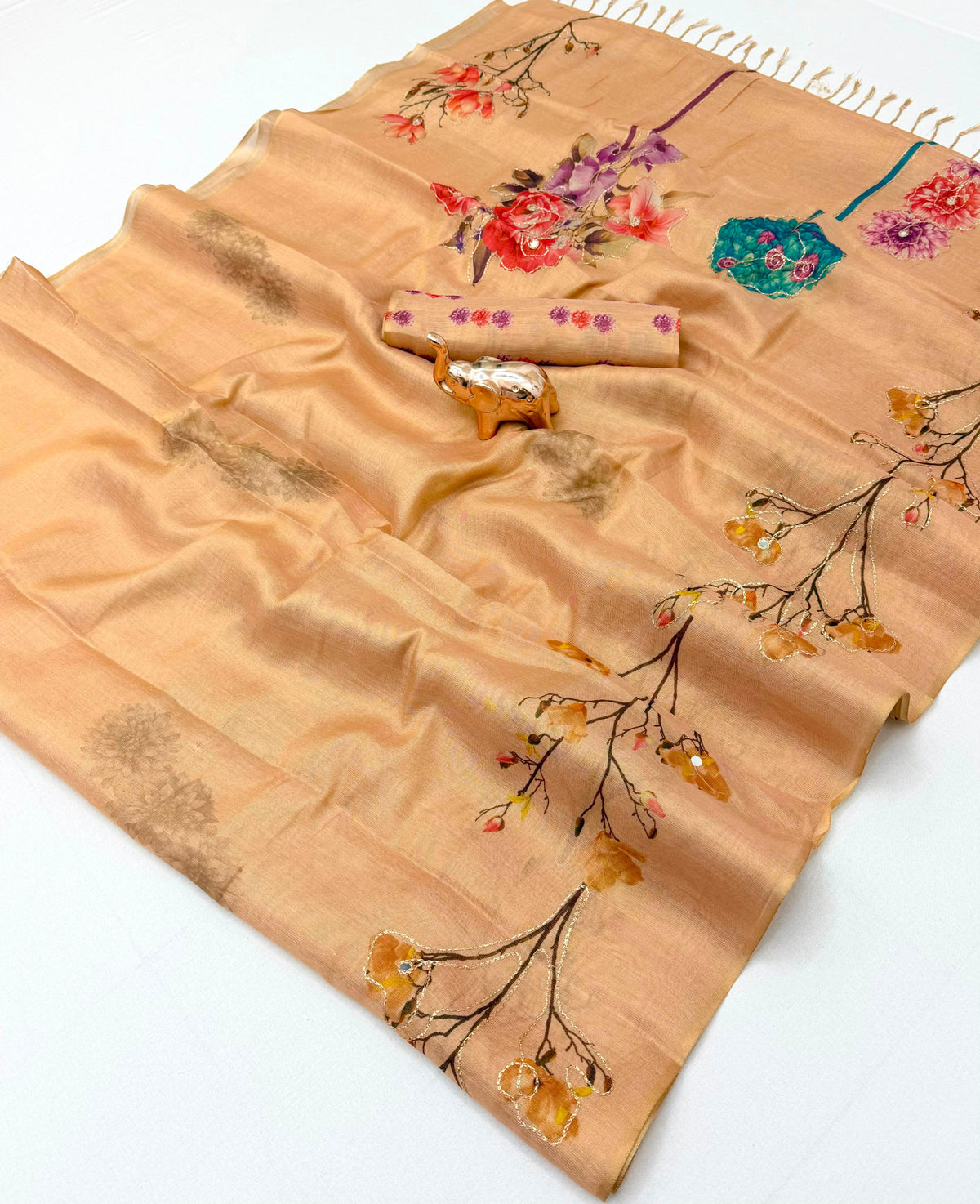 Innovative Festive Wear Tissue Silk Print n Embroidery Work Fancy Saree With Blouse Piece