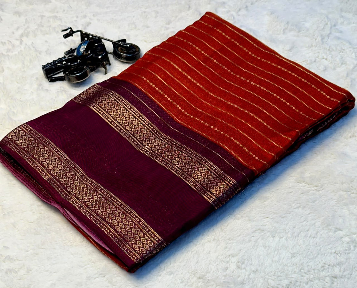 Divine Wedding Wear Soft Silk Jacquard Border Designer Saree With Contrast Blouse Piece