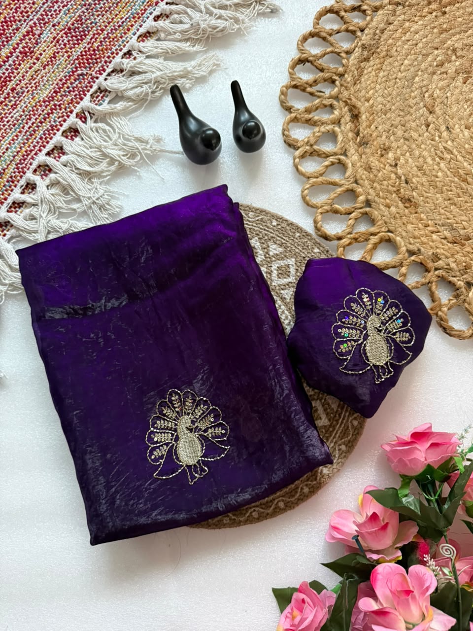 Attractive Party Wear Satin Silk Sequence n Thread Work Designer Saree For Women
