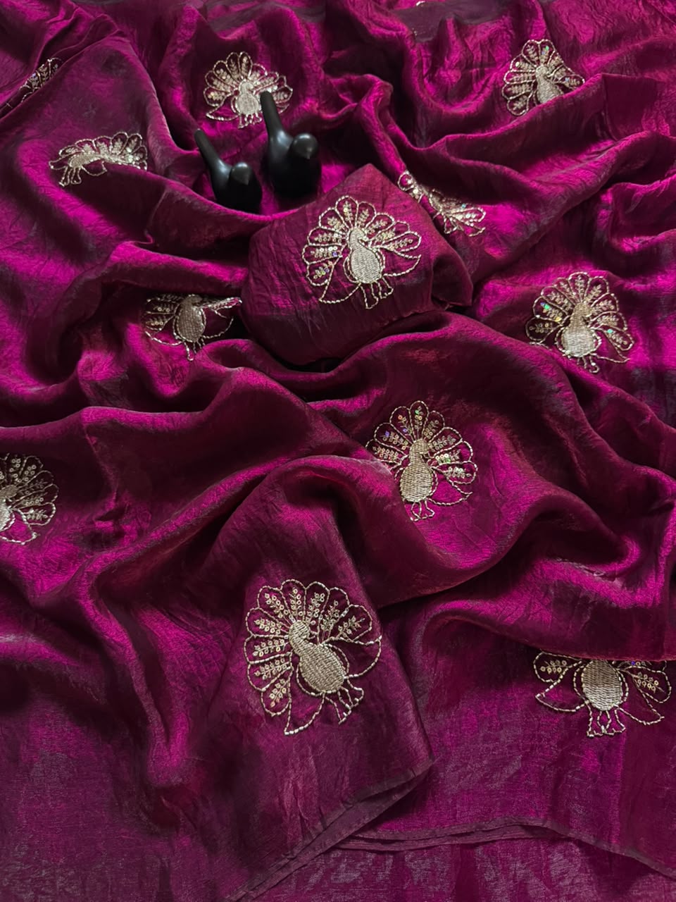 Attractive Party Wear Satin Silk Sequence n Thread Work Designer Saree For Women