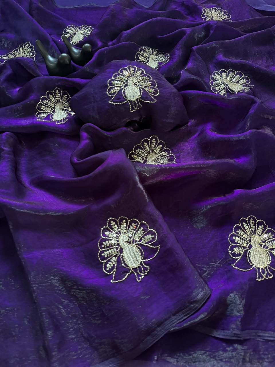 Attractive Party Wear Satin Silk Sequence n Thread Work Designer Saree For Women