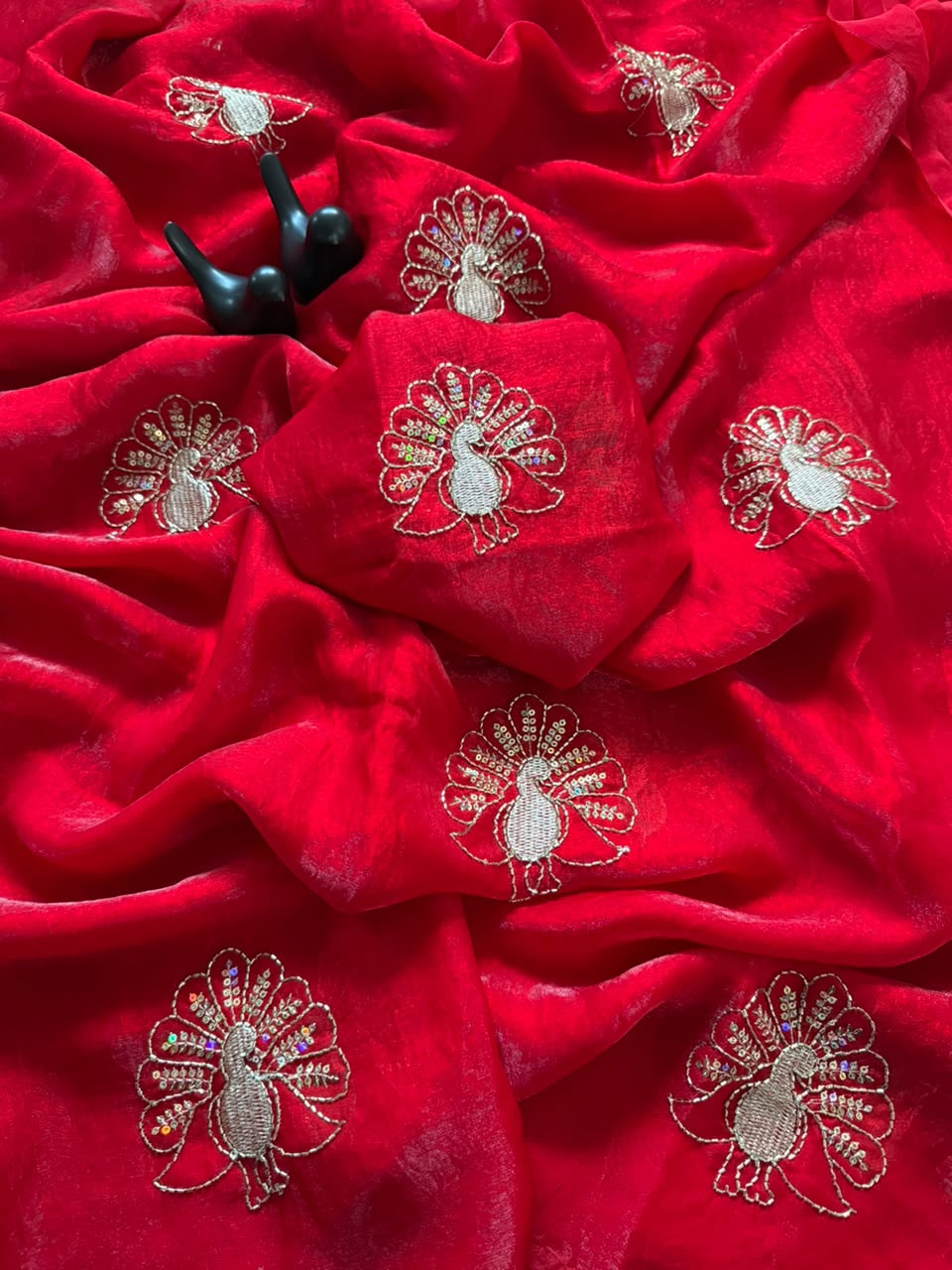 Attractive Party Wear Satin Silk Sequence n Thread Work Designer Saree For Women