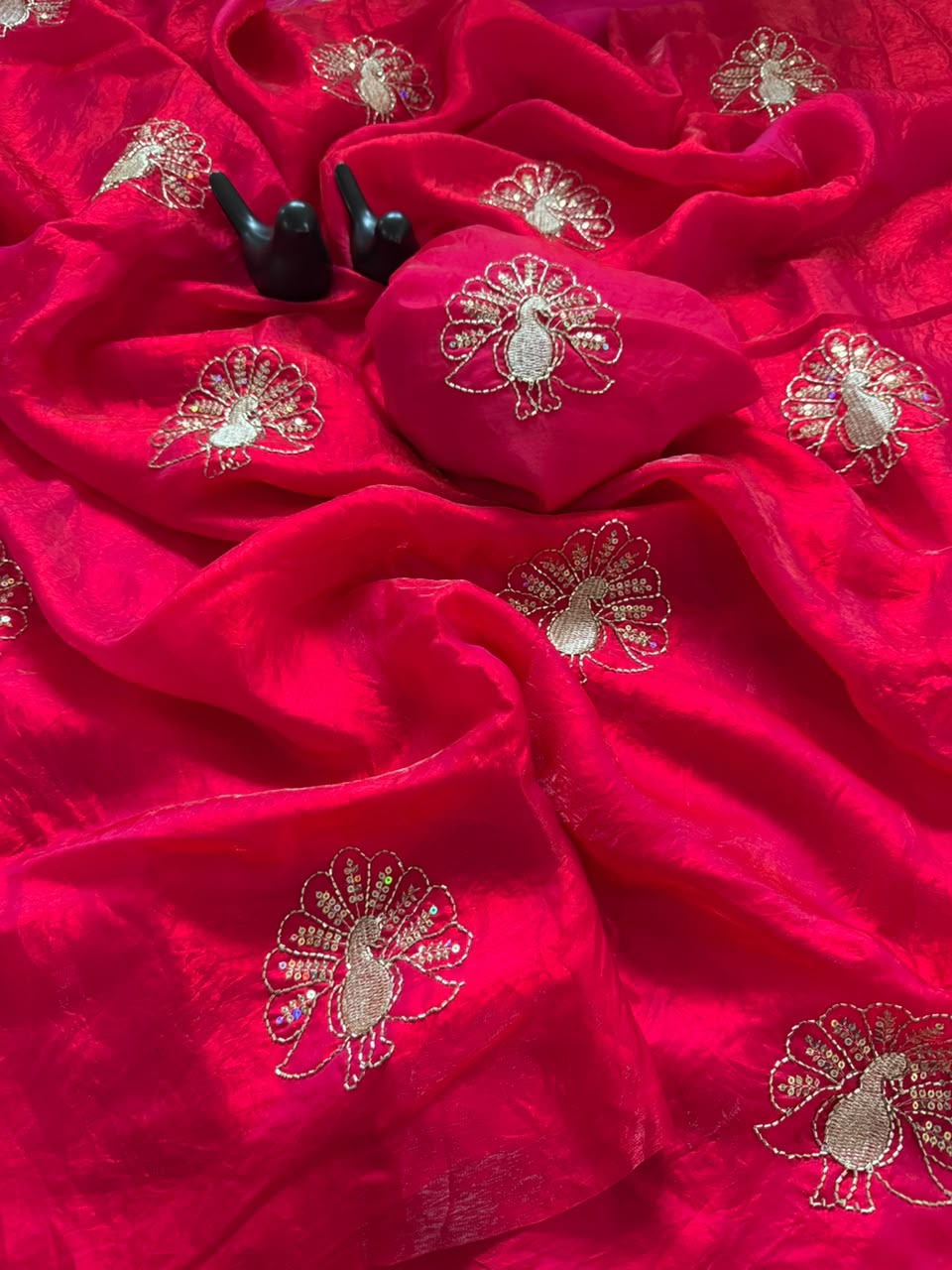 Attractive Party Wear Satin Silk Sequence n Thread Work Designer Saree For Women