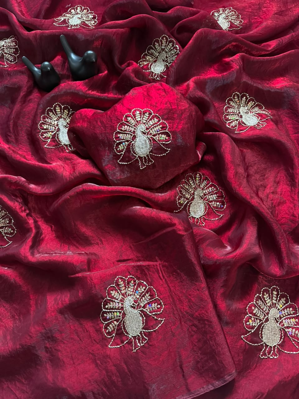 Attractive Party Wear Satin Silk Sequence n Thread Work Designer Saree For Women