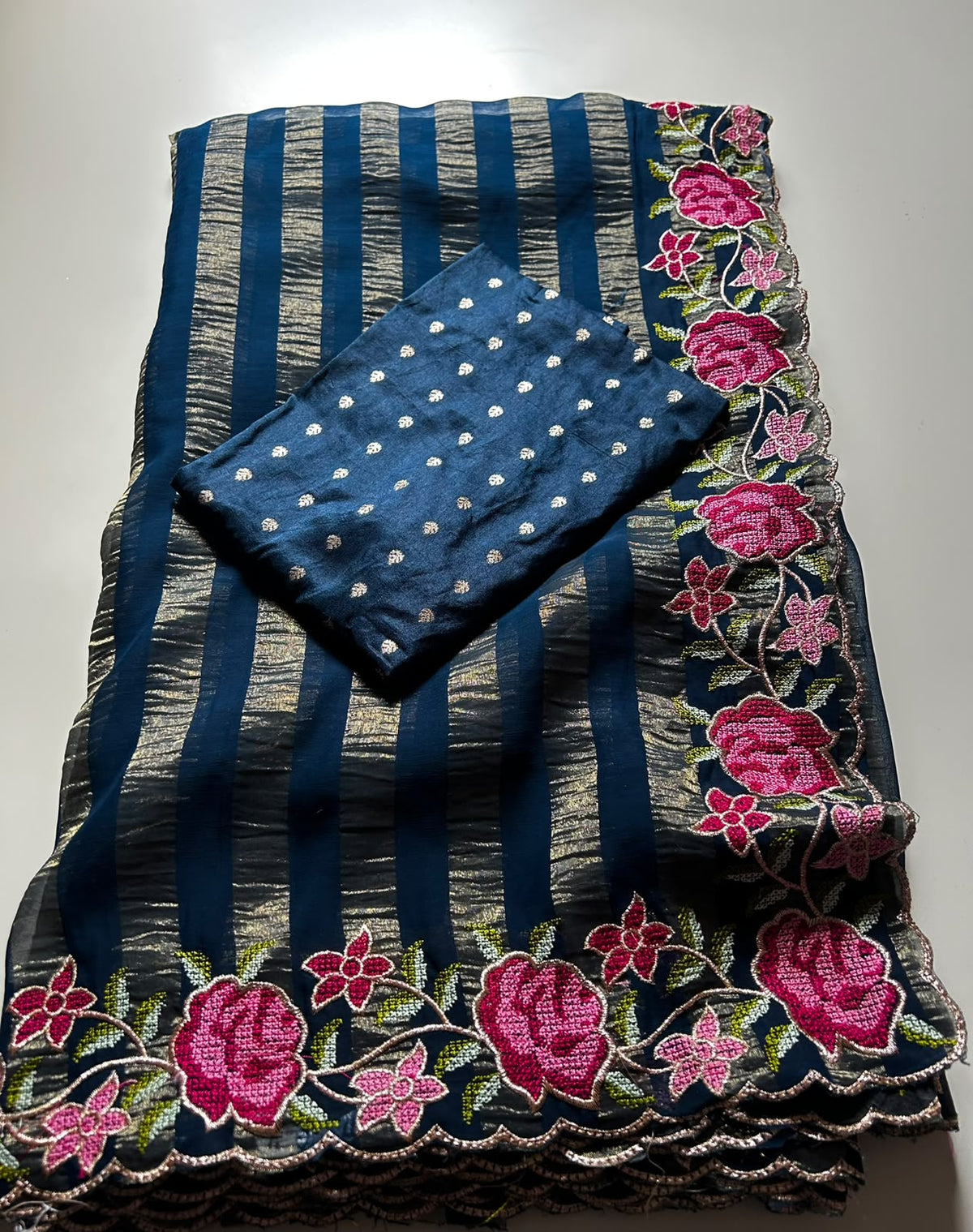 Gratifying Function Wear Viscose Silk Georgette n Thread Work Fancy Saree With Blouse Piece