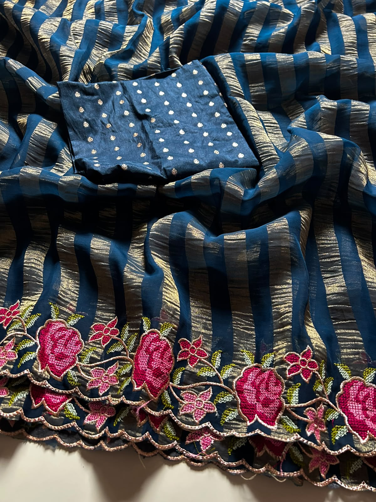 Gratifying Function Wear Viscose Silk Georgette n Thread Work Fancy Saree With Blouse Piece