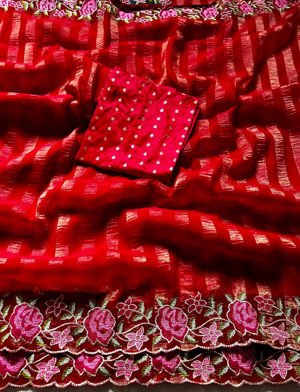 Gratifying Function Wear Viscose Silk Georgette n Thread Work Fancy Saree With Blouse Piece