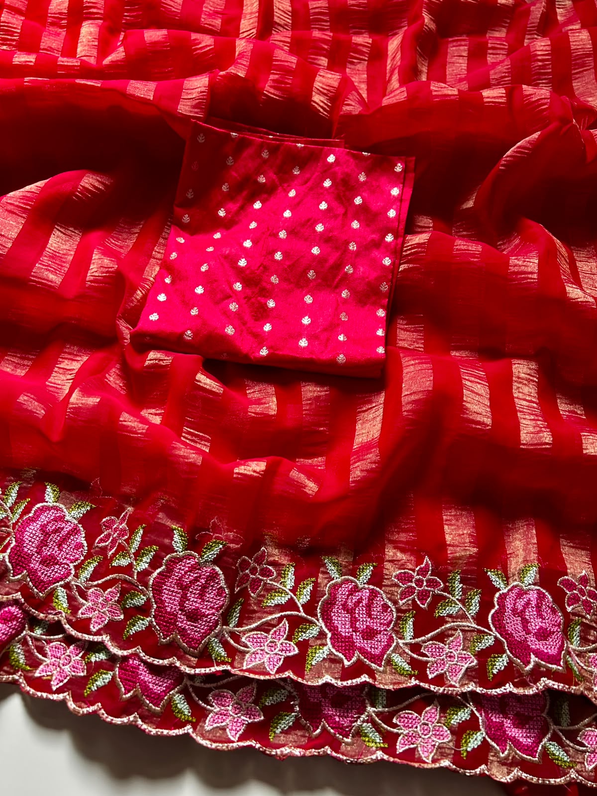 Gratifying Function Wear Viscose Silk Georgette n Thread Work Fancy Saree With Blouse Piece