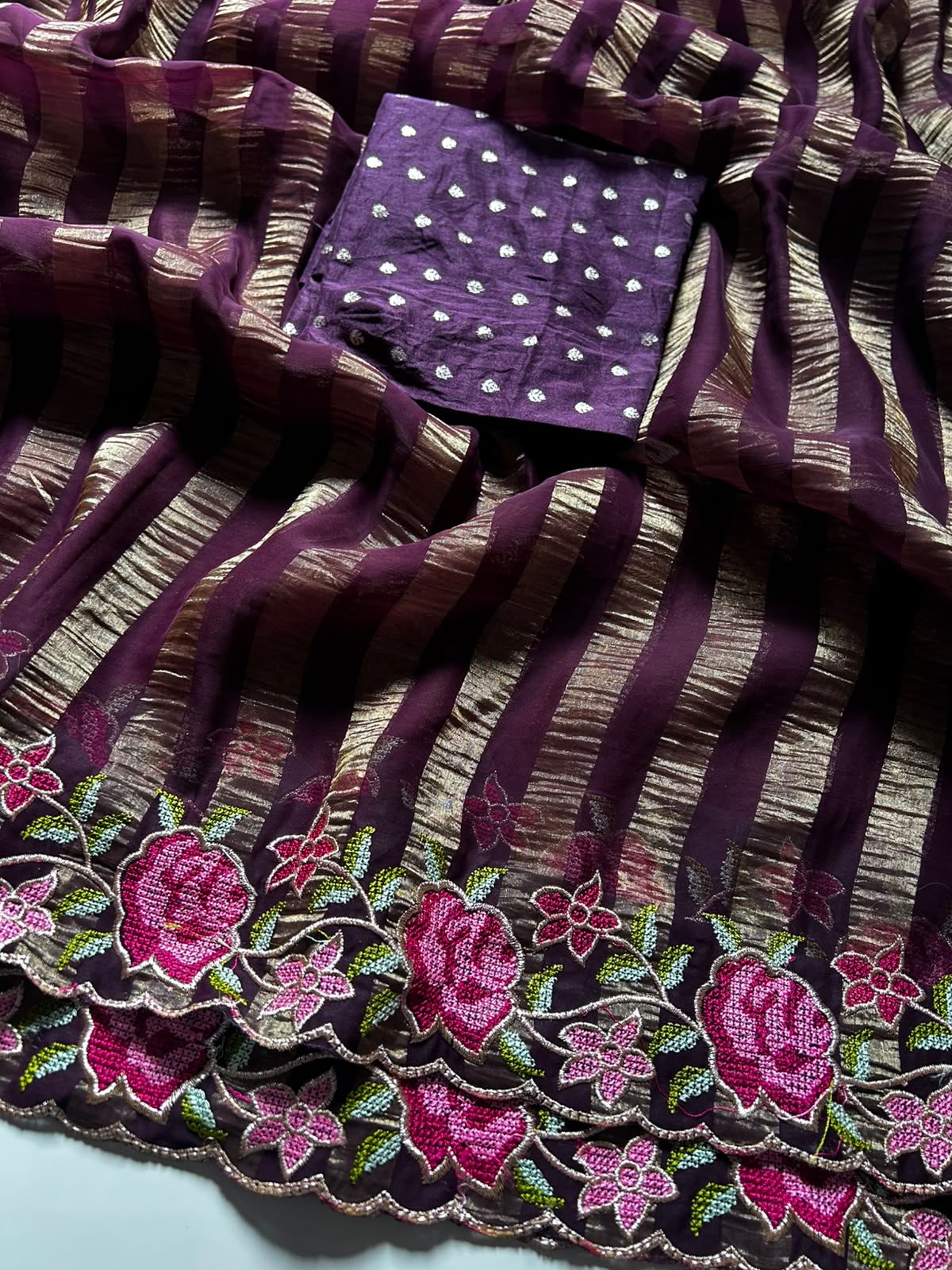 Gratifying Function Wear Viscose Silk Georgette n Thread Work Fancy Saree With Blouse Piece