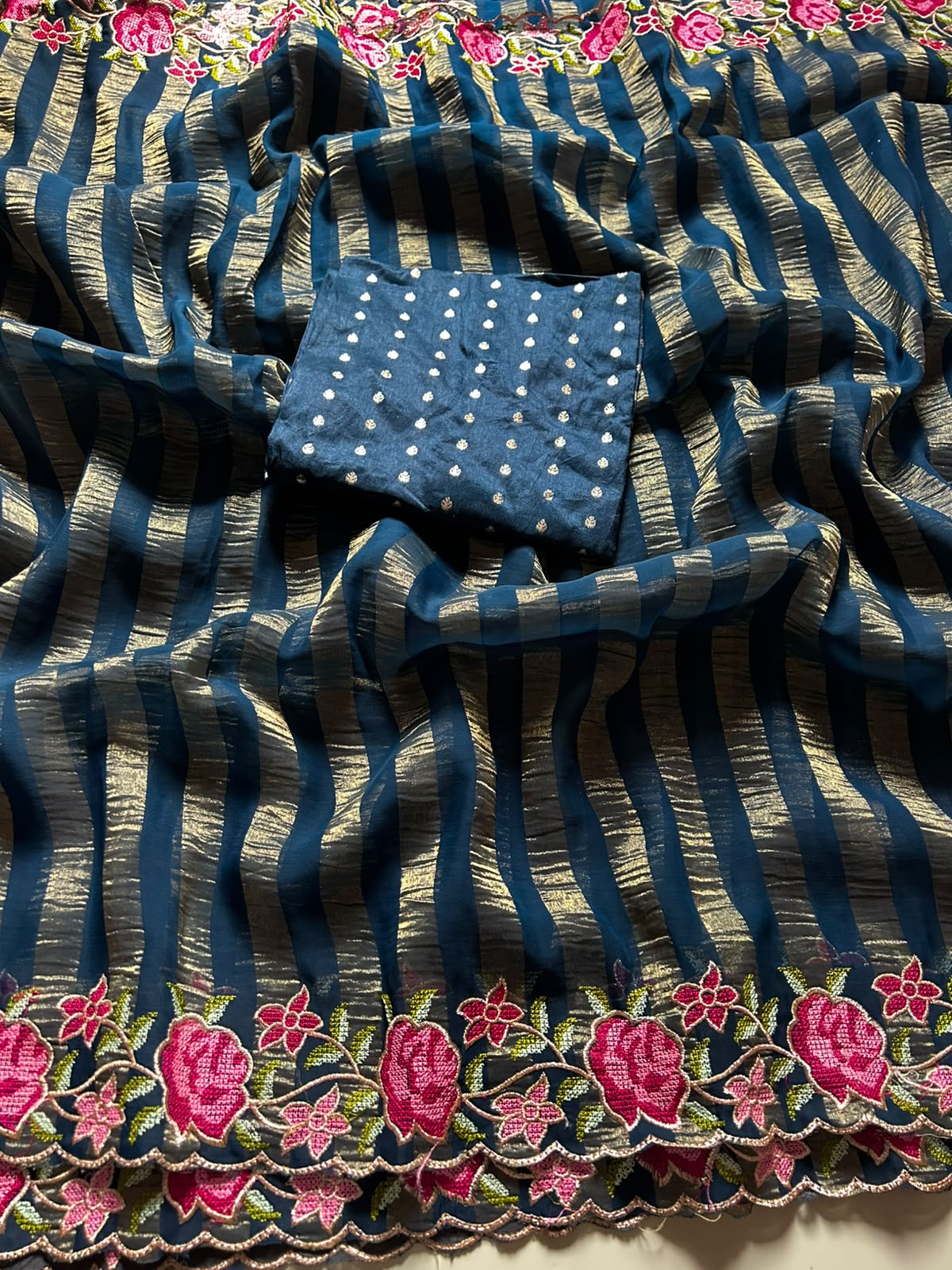 Gratifying Function Wear Viscose Silk Georgette n Thread Work Fancy Saree With Blouse Piece