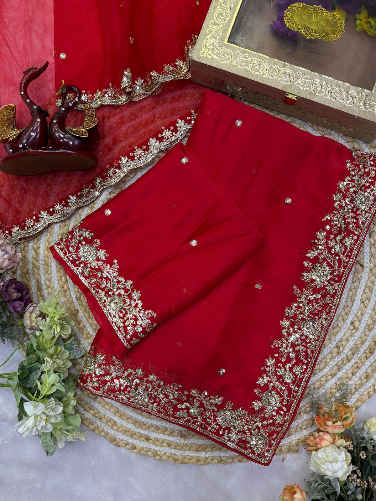 Blossom Wedding Wear Rangoli Silk Embroidery n Sequence Work Fancy Saree With Blouse Piece