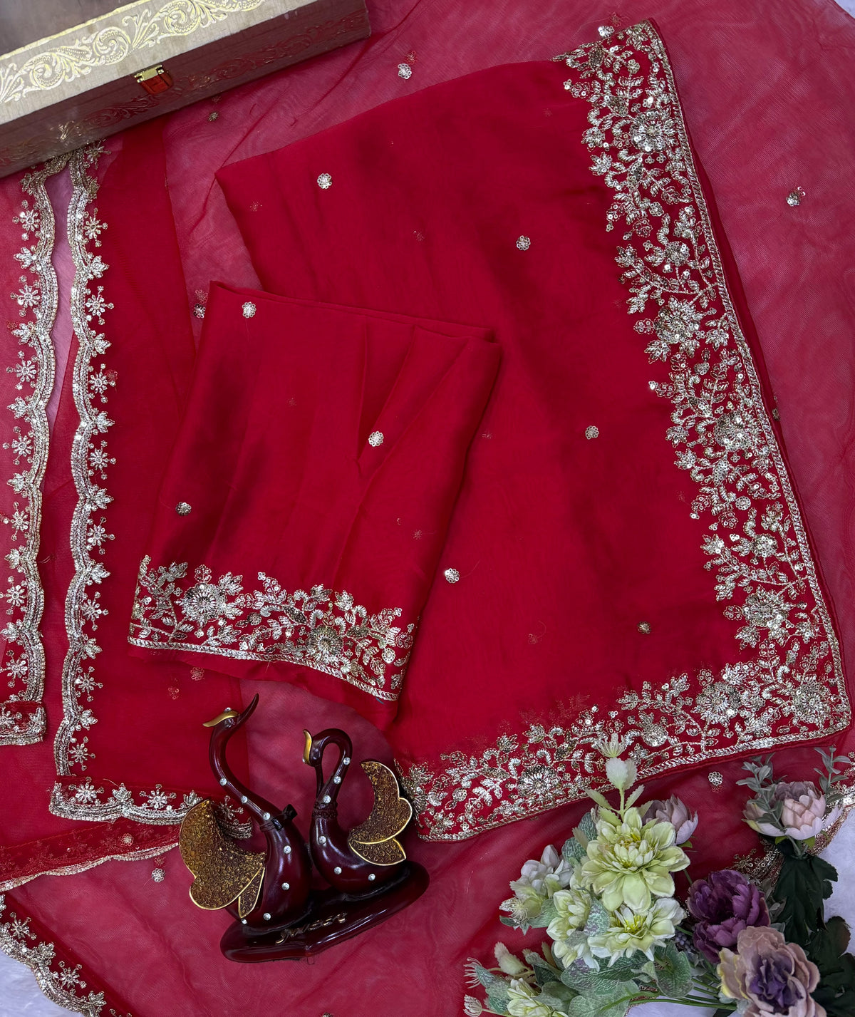 Blossom Wedding Wear Rangoli Silk Embroidery n Sequence Work Fancy Saree With Blouse Piece