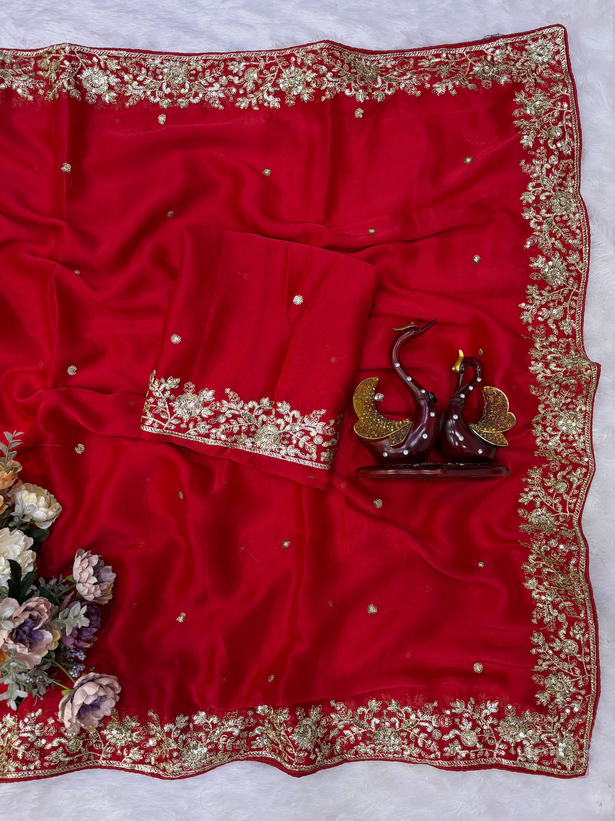 Blossom Wedding Wear Rangoli Silk Embroidery n Sequence Work Fancy Saree With Blouse Piece