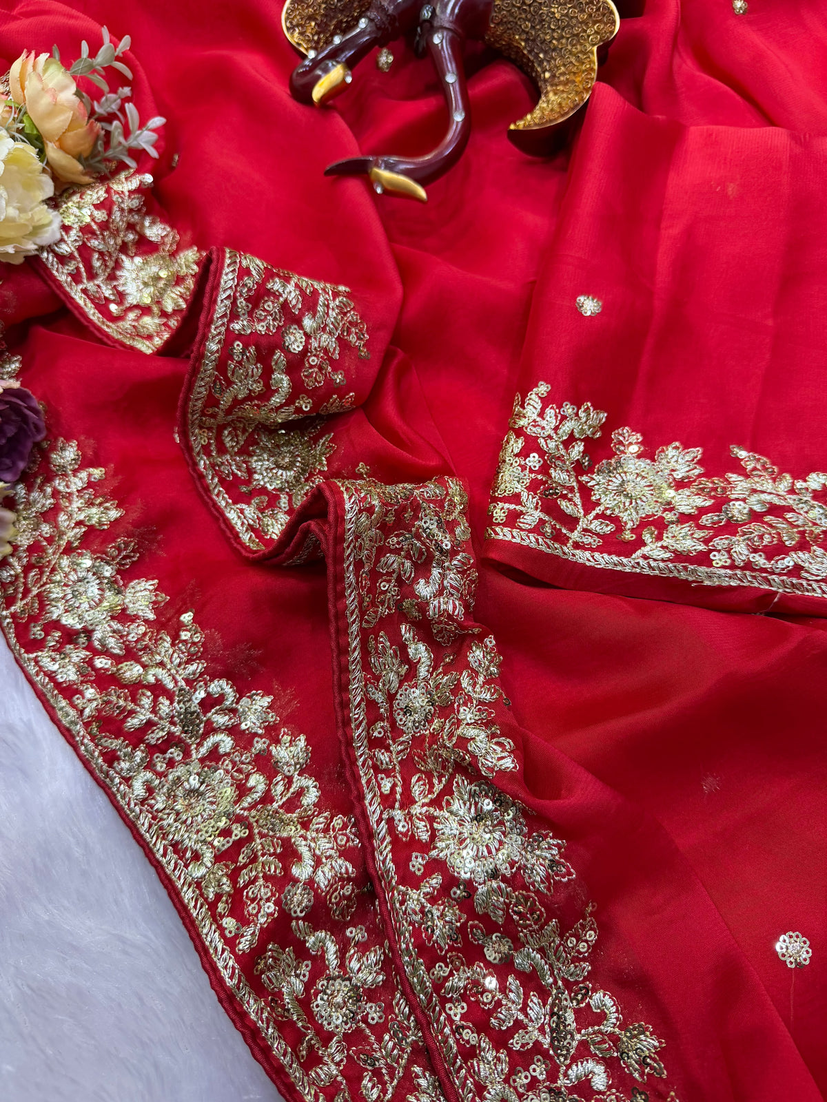 Blossom Wedding Wear Rangoli Silk Embroidery n Sequence Work Fancy Saree With Blouse Piece