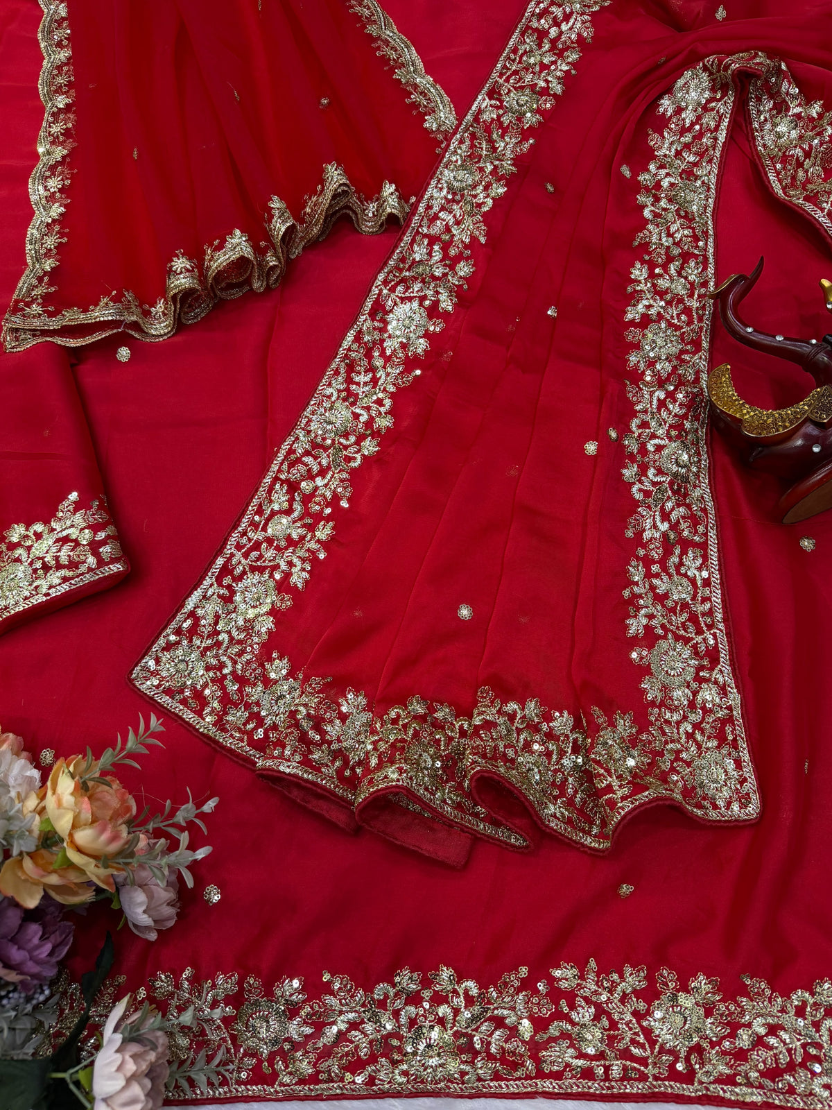 Blossom Wedding Wear Rangoli Silk Embroidery n Sequence Work Fancy Saree With Blouse Piece