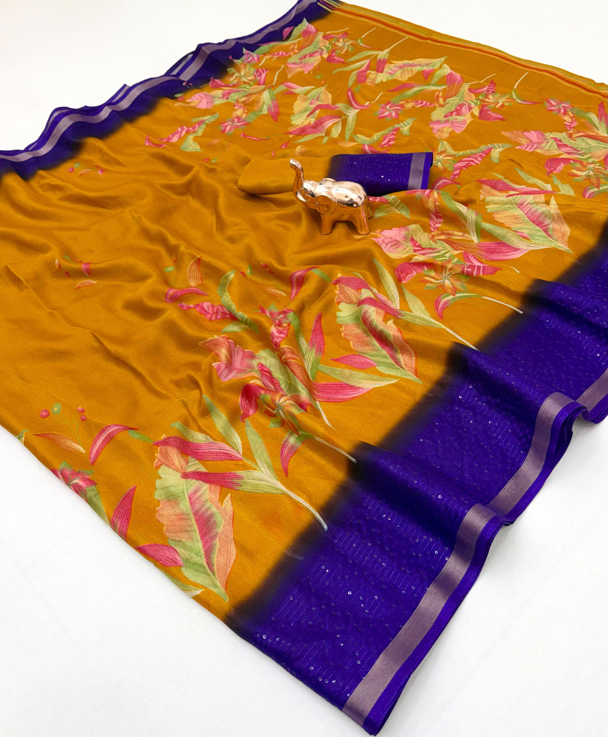 Marvellous Festive Wear Silk Print Design Sequence Work Fancy Saree With Contrast Blouse Piece
