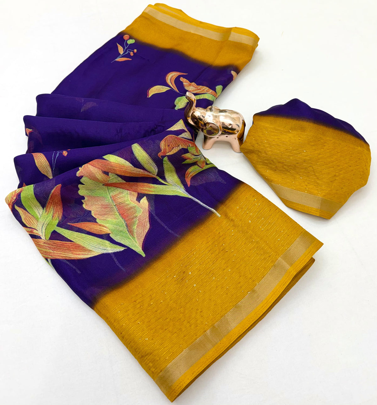 Marvellous Festive Wear Silk Print Design Sequence Work Fancy Saree With Contrast Blouse Piece