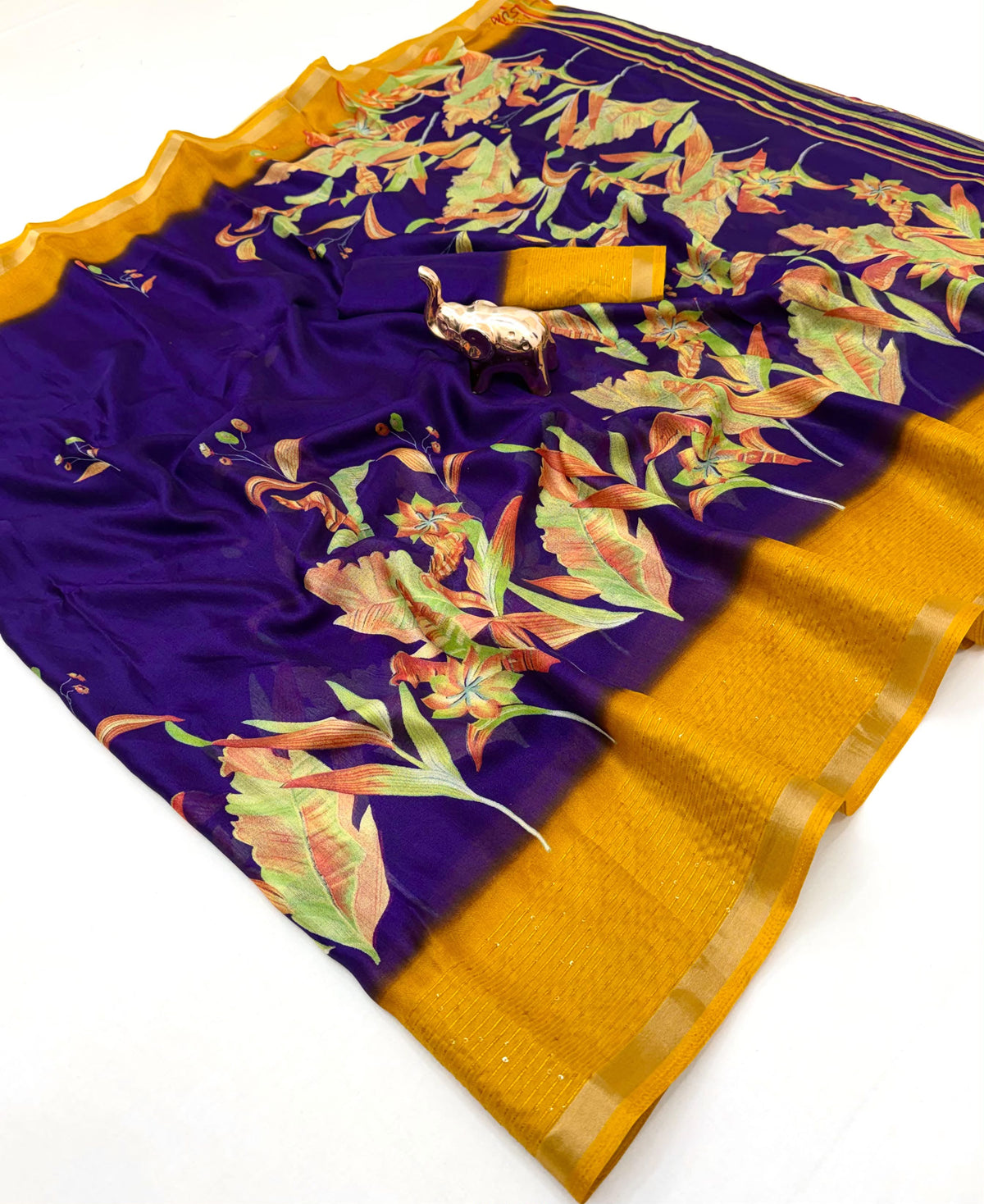 Marvellous Festive Wear Silk Print Design Sequence Work Fancy Saree With Contrast Blouse Piece