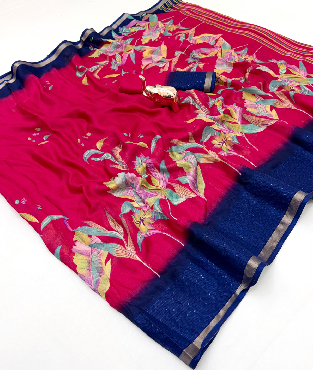 Marvellous Festive Wear Silk Print Design Sequence Work Fancy Saree With Contrast Blouse Piece