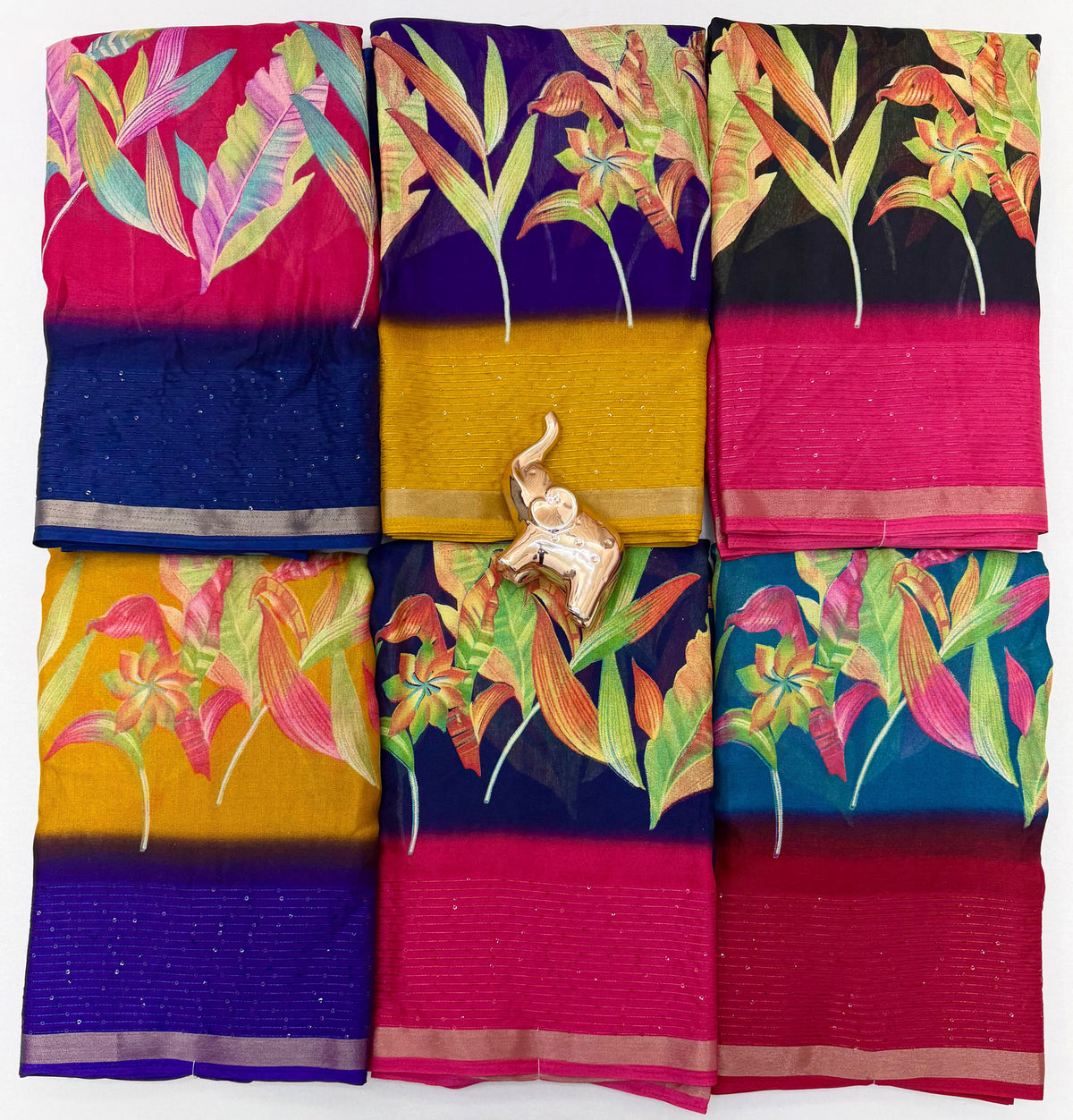 Marvellous Festive Wear Silk Print Design Sequence Work Fancy Saree With Contrast Blouse Piece