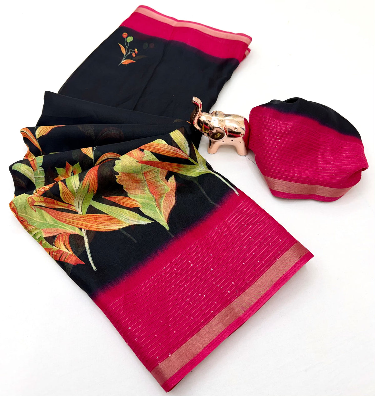 Marvellous Festive Wear Silk Print Design Sequence Work Fancy Saree With Contrast Blouse Piece