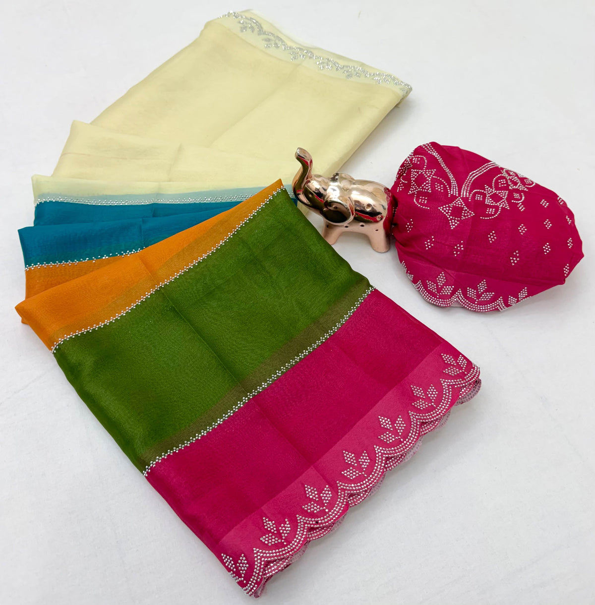 Quintessential Function Wear Soft Silk Siroski n Arco Work Fancy Saree With Blouse Piece