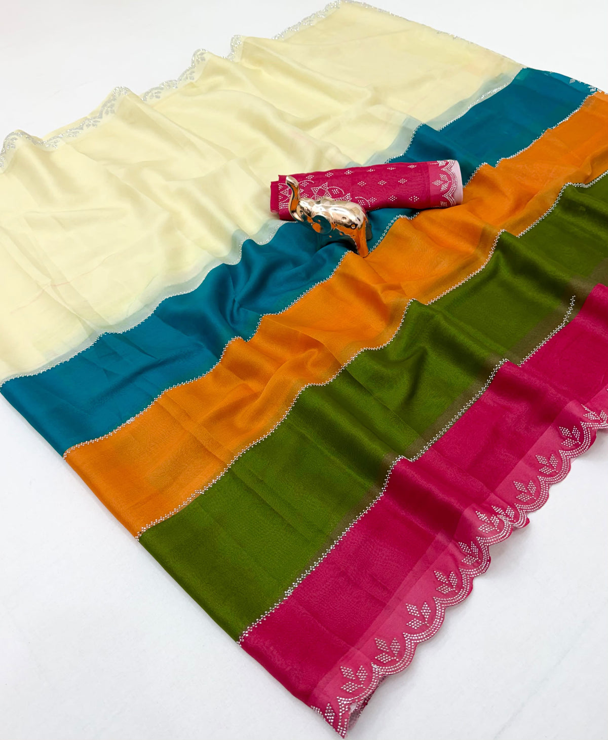 Quintessential Function Wear Soft Silk Siroski n Arco Work Fancy Saree With Blouse Piece
