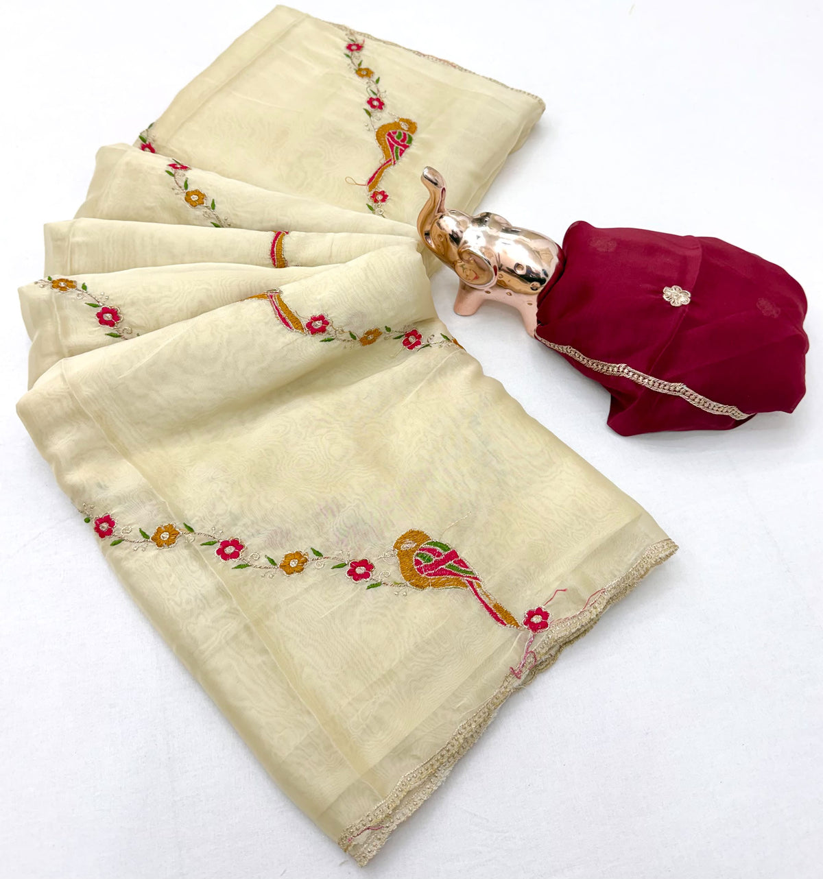 Luxuriant Wedding Wear Rangoli Silk Embroidery n Thread Work Fancy Saree With Contrast Blouse Piece