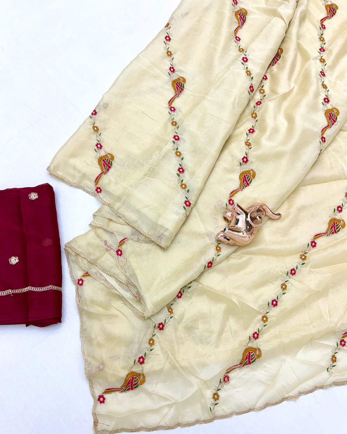Luxuriant Wedding Wear Rangoli Silk Embroidery n Thread Work Fancy Saree With Contrast Blouse Piece