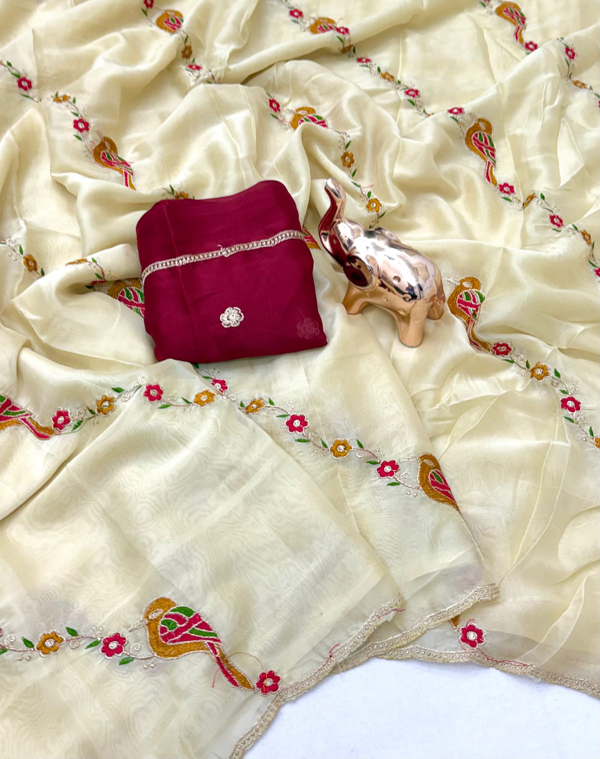 Luxuriant Wedding Wear Rangoli Silk Embroidery n Thread Work Fancy Saree With Contrast Blouse Piece