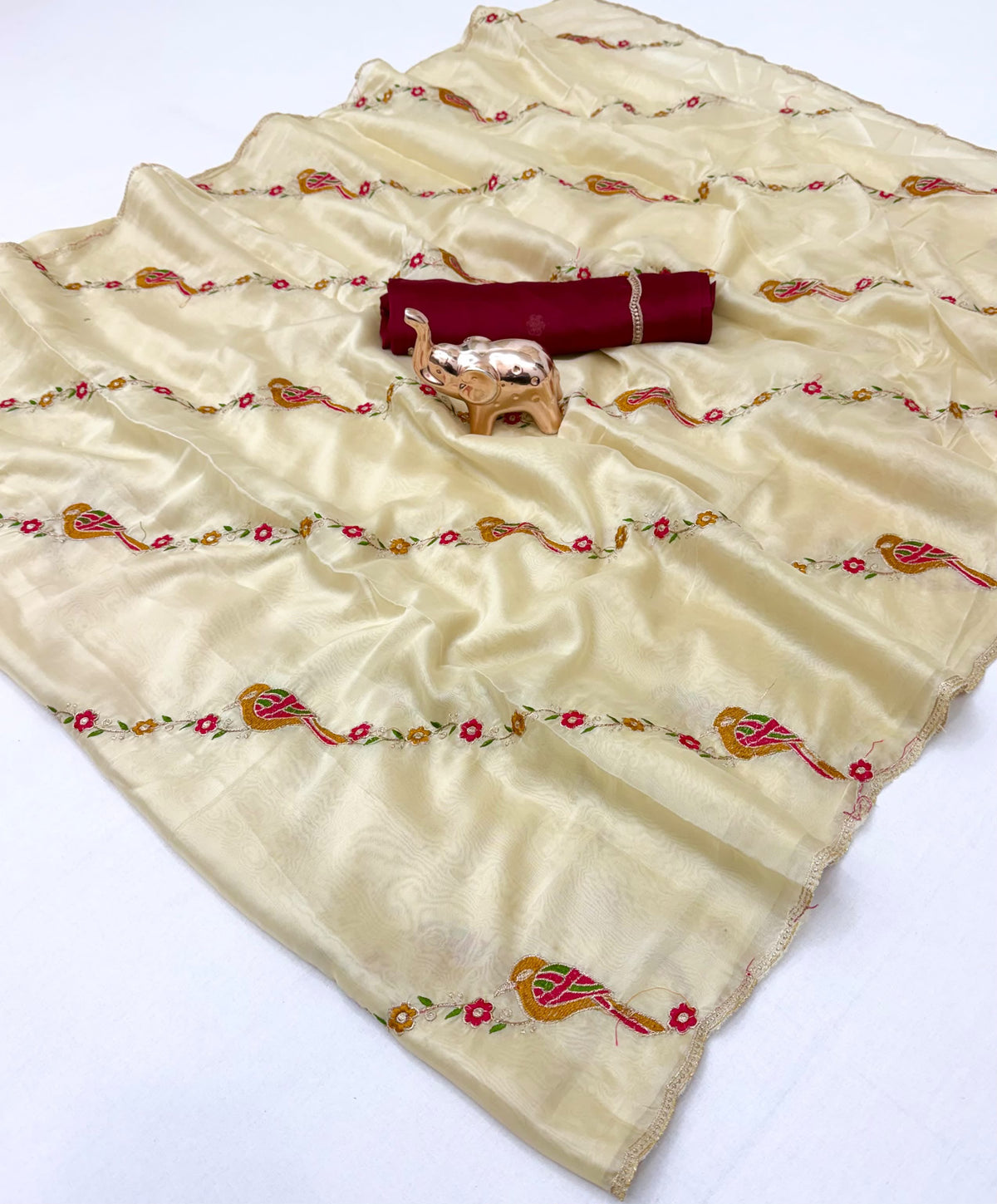 Luxuriant Wedding Wear Rangoli Silk Embroidery n Thread Work Fancy Saree With Contrast Blouse Piece