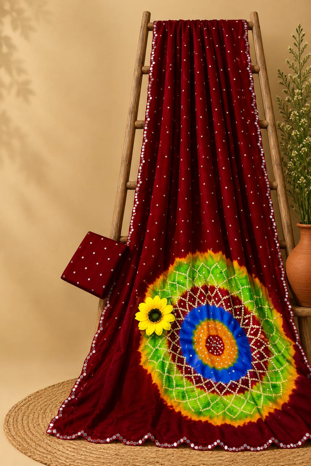 Dazzling Festive Wear Soft Silk Bandhej Print n Mirror Lace Border Fancy Saree With Blouse Piece