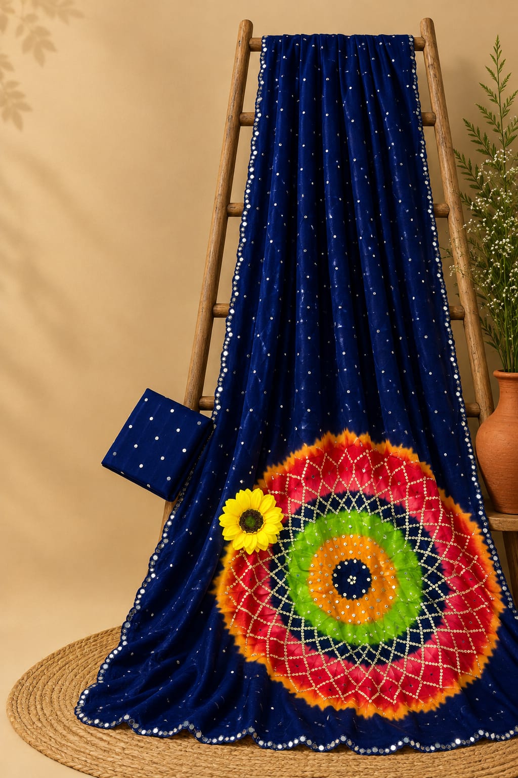 Dazzling Festive Wear Soft Silk Bandhej Print n Mirror Lace Border Fancy Saree With Blouse Piece