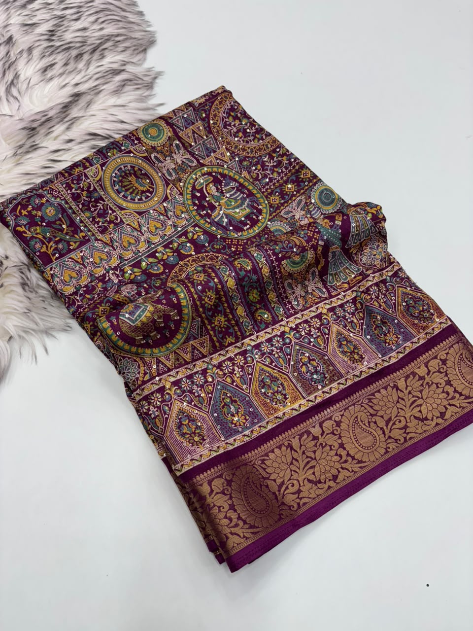 Effervescent Festive Wear Soft Dola Silk Print Design Jacquard Border Fancy Saree With Blouse Piece