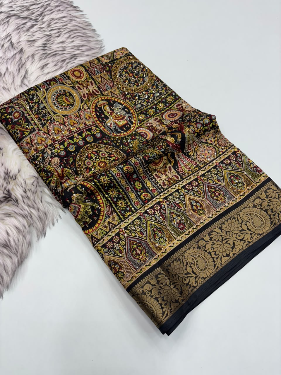 Effervescent Festive Wear Soft Dola Silk Print Design Jacquard Border Fancy Saree With Blouse Piece