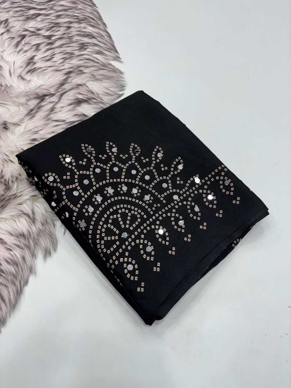 Blossom Party Wear Satin Silk Ajrak Printed Rich Pallu n Mirror Work Designer Saree With Blouse Piece