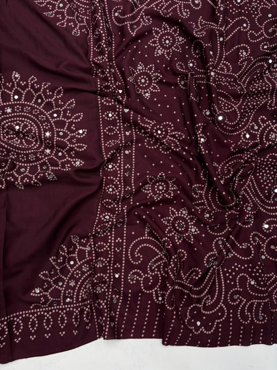 Blossom Party Wear Satin Silk Ajrak Printed Rich Pallu n Mirror Work Designer Saree With Blouse Piece