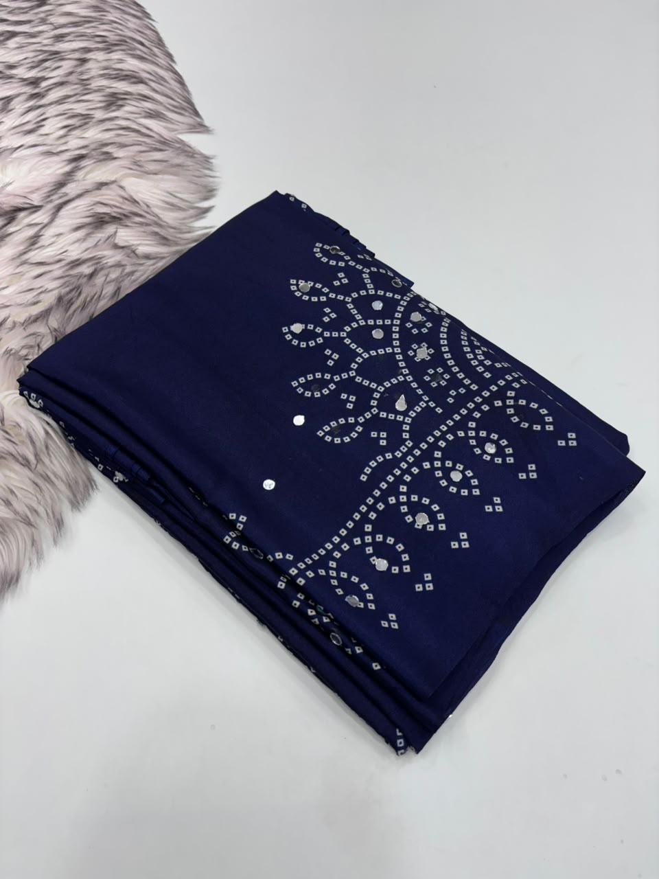 Blossom Party Wear Satin Silk Ajrak Printed Rich Pallu n Mirror Work Designer Saree With Blouse Piece